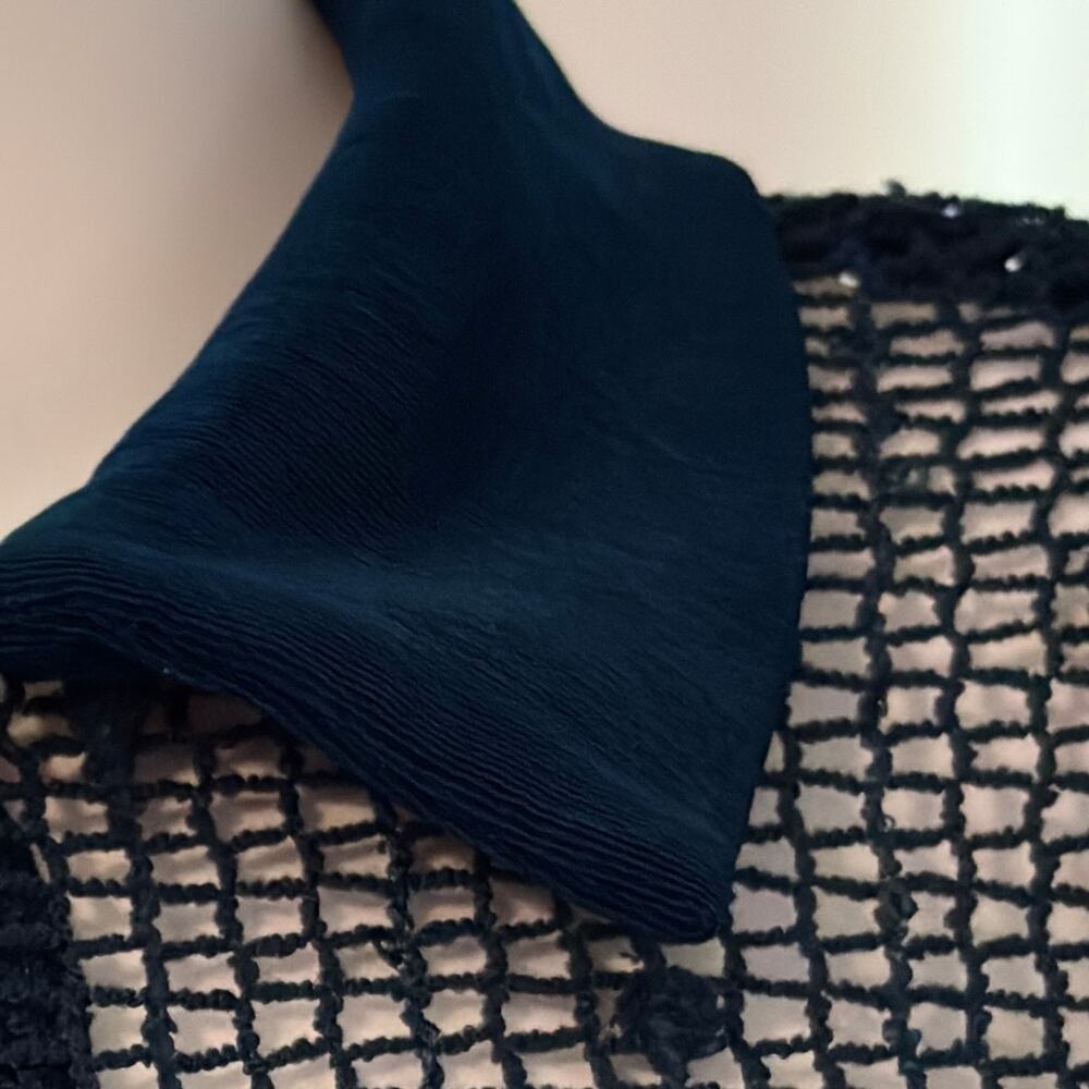 Vtg Blue Mesh Crochet Blouse Womens Sheer Open Knit Avant Garde Goth Top Large - Picture 7 of 11